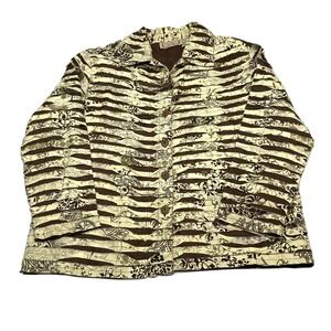 Life Style Woman Brown Cream Paisley Textured Quilted Button Front Jacket 1X